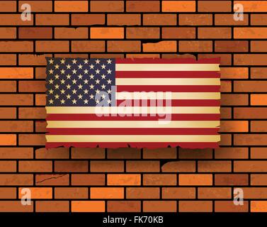 Vereinigte angegeben Flagge auf Ziegel Wand .vector illustration Stock Vektor