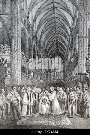 Die Krönung von Königin Victoria, 1838, Zeremonie in der Westminster Abbey, Victoria oder Alexandrina Victoria, 1819-1901, Königin der t Stockfoto