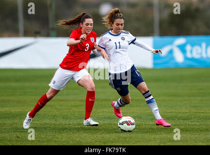 La Manga, Spanien. 7. März 2016. Freundlichen Fußballspiel 8-Nationen-Turnier zwischen England Vs Dänemark Frauen unter 19 © ABEL Stockfoto