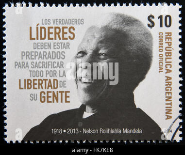 Argentinien - CIRCA 1984: Eine Briefmarke gedruckt in Argentinien zeigt Nelson Mandela, ca. 1984 Stockfoto