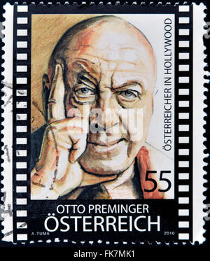 Österreich - ca. 2010: Briefmarke gedruckt in Österreich zeigt Otto Preminger, ca. 2010 Stockfoto