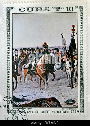 Kuba - ca. 1981: Eine Briefmarke gedruckt in Kuba zeigt die "Bonaparte in Ägypten" von Edouard Detaille Stockfoto