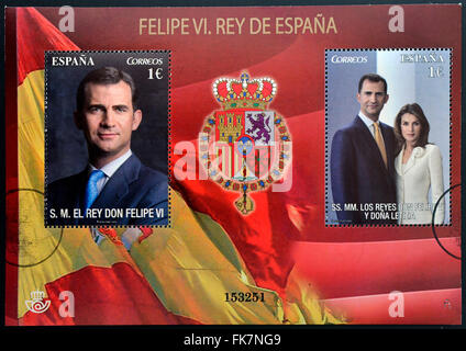 Spanien - ca. 2014: Eine Briefmarke gedruckt in Spanien gewidmet dem König von Spanien, Felipe VI, ca. 2014 Stockfoto