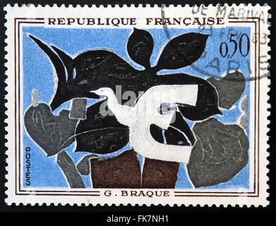 Frankreich - ca. 1961: Eine Briefmarke gedruckt in Frankreich zeigt Malerei der Messenger von berühmten französischen Maler Georges Braque, ca. 1961 Stockfoto