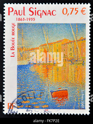 Frankreich - CIRCA 2003: Eine Briefmarke gedruckt in Frankreich zeigt La Bouée Rouge (die rote Boje) von Paul Signac, ca. 2003 Stockfoto