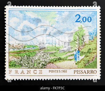 Frankreich - ca. 1981: Eine Briefmarke gedruckt in Frankreich zeigt The Path in Chou von Pissarro, ca. 1981 Stockfoto