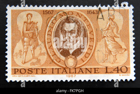 Italien - CIRCA 1967: Eine Briefmarke gedruckt in Italien zeigt Porträt des italienischen Komponisten Claudio Giovanni Antonio Monteverdi, circa 1967 Stockfoto