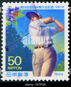 JAPAN - CIRCA 1999: Eine Briefmarke gedruckt in Japan zeigt Golf, circa 1999 Stockfoto