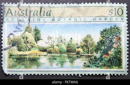 Australien - zeigt ca. 1989:A Stempel gedruckt in Australien Adelaide Botanic Garden, circa 1989. Stockfoto