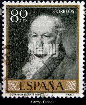 Spanien - ca. 1958: Eine Briefmarke gedruckt in Spanien zeigt Maler Francisco Goya nach Vicente Lopez, ca. 1958. Stockfoto