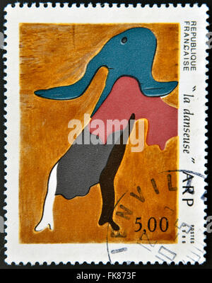 Frankreich - CIRCA 1986: Eine Briefmarke gedruckt in Frankreich zeigt die Tänzerin von Jean Arp, ca. 1986 Stockfoto