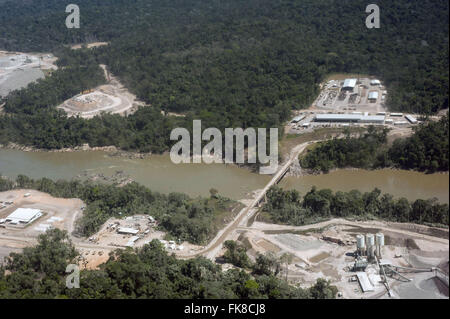 Luftbild von der Baustelle des HPP Teles Pires Stockfoto