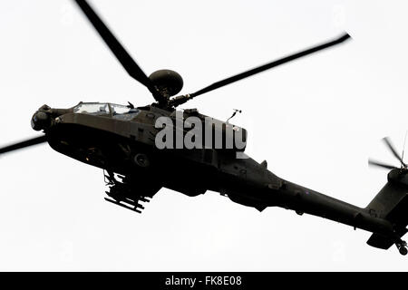 AgustaWestland Apache Kampfhubschrauber betrieben von der British Army Air Corps über Rendlesham Forest, Suffolk UK Stockfoto