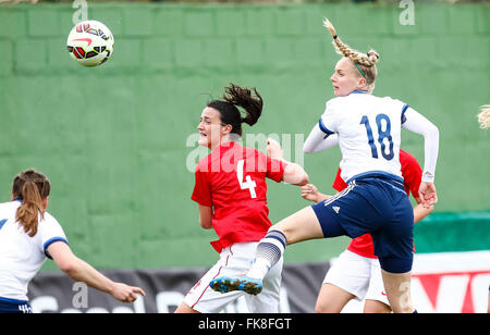 La Manga, Spanien. 7. März 2016. Freundlichen Fußballspiel 8-Nationen-Turnier zwischen England Vs Dänemark Frauen unter 19 © ABEL Stockfoto