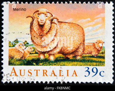 Australien - CIRCA 1989: A Briefmarke gedruckt in Australien zeigt die Merino, circa 1989 Stockfoto