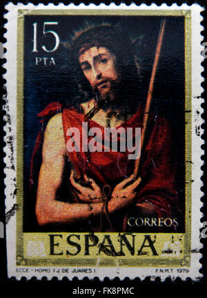 Spanien - ca. 1979: Eine Briefmarke gedruckt in Spanien zeigt Ecce Homo, Gemälde von Juan de Juanes, ca. 1979 Stockfoto