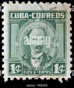 Kuba - ca. 1953: Eine Briefmarke gedruckt in Kuba zeigt Porträt des Dichters und revolutionäre Jose Marti (1853-1895), ca. 1953 Stockfoto