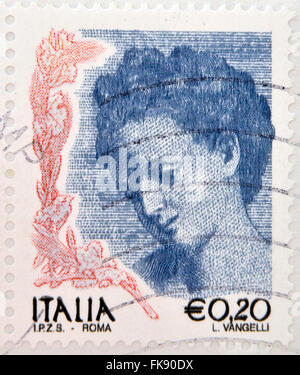 Italien - ca. 2002: Briefmarke gedruckt in Italien zeigt Porträt von Danae von Correggio, ca. 2002 Stockfoto