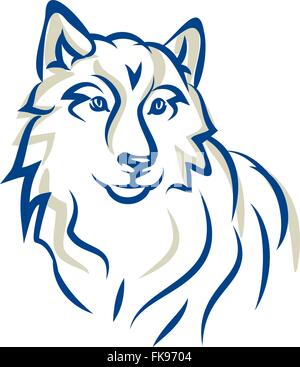 Snow white Wolf, Malamute, Siberian Husky, ist Hund freundlich und sympathisch, Porträt auf die Schultern oder eine Tätowierung, Bild Vektor Stock Vektor