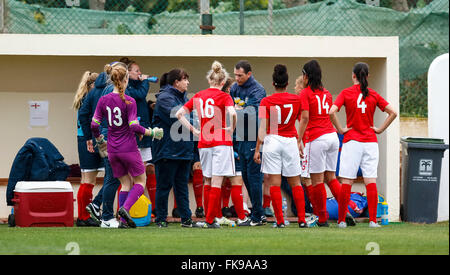 La Manga, Spanien. 7. März 2016. Freundlichen Fußballspiel 8-Nationen-Turnier zwischen England Vs Dänemark Frauen unter 19 © ABEL Stockfoto