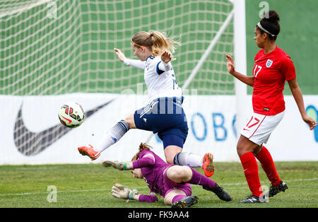 La Manga, Spanien. 7. März 2016. Freundlichen Fußballspiel 8-Nationen-Turnier zwischen England Vs Dänemark Frauen unter 19 © ABEL Stockfoto