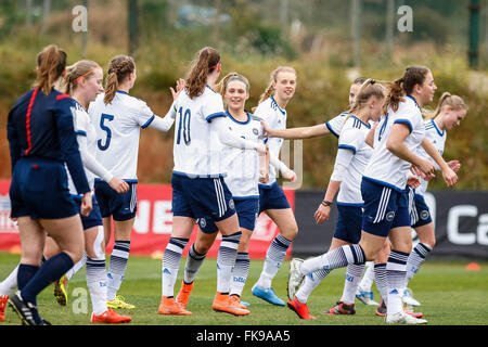 La Manga, Spanien. 7. März 2016. Freundlichen Fußballspiel 8-Nationen-Turnier zwischen England Vs Dänemark Frauen unter 19 © ABEL Stockfoto