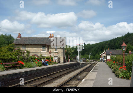 Levisham Station an einem sonnigen Sommermorgen Stockfoto