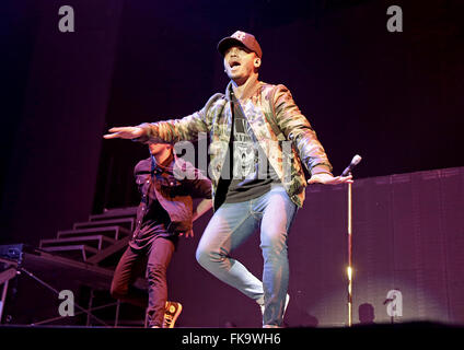 Aston Merrygold führt bei Manchester Arena Featuring: Aston Merrygold wo: Manchester, Vereinigtes Königreich bei: 4. Februar 2016 Stockfoto