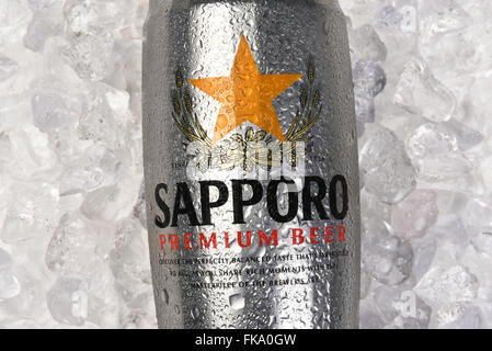 Sapporo kann auf einem Bett aus Eis. Closeup i, Querformat. Stockfoto