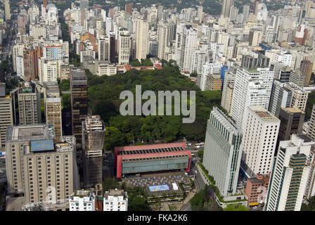 Luftaufnahme der MASP - Museu de Arte de São Paulo und Parque Trianon auf Avenida Paulista Stockfoto