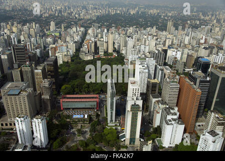 Luftaufnahme der MASP - Museu de Arte de São Paulo und Parque Trianon auf Avenida Paulista Stockfoto