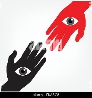 Hand mit Auge, Vision Konzept, Geschäft Zeichen. Hand-Symbol, Hand-Symbol, abstrakten Hintergrund, Vektor-illustration Stock Vektor