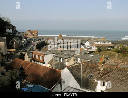 Dächer und Hafen Lynton Lynmouth Tal der Felsen Norddevon kleine Schweiz Stockfoto