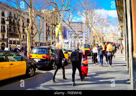 Taxi-Station. La Rambla, Barcelona, Katalonien, Spanien. Stockfoto