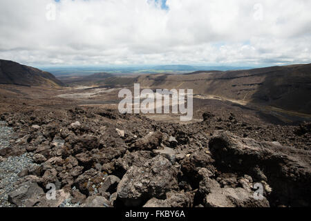 Lavafelder auf Tongariro alpine Crossing Wanderweg, Neuseeland Stockfoto