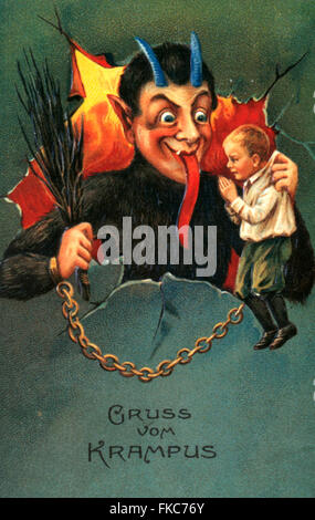 1900er Jahre Deutschland Krampus Teufel Postkarten Poster Stockfoto