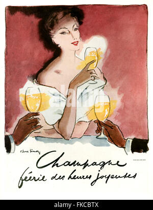 1940er Jahre UK Champagner Perrier Deux Joyeux Magazin Platte Stockfoto