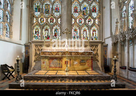 Dorchester Abbey Ostfenster und Altar. Dorchester on Thames, Oxfordshire, England Stockfoto