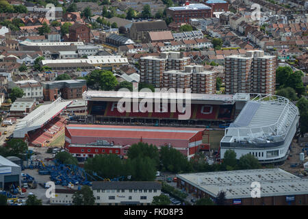 Eine Luftaufnahme des Ashton Gate Stadium während der Sanierung Stockfoto