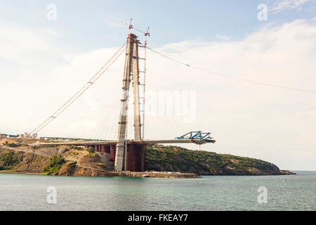 Yavuz Sultan Selim-Brücke, dritte Bosporus-Brücke im Bau Juni 2015, Istanbul, Türkei Stockfoto