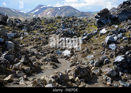 Lava-Glas, Obsidian, Laugahraun, Fjallabak Nationalpark, Landmannalaugar, Island Stockfoto
