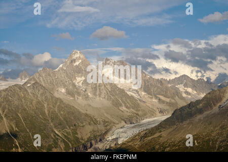 Aiguille du Chardonnet, Aiguillle d'Argentière, Aiguilles Rouges du Dolent, Abendlicht, vom Lac Blanc, in der Nähe von Chamonix, Frankreich Stockfoto