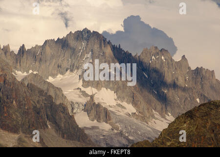 Aiguilles Rouges du Dolent, Abendlicht, gesehen vom Lac Blanc, in der Nähe von Chamonix, Frankreich Stockfoto