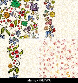 Vier Wald-Doodle-Muster Stock Vektor