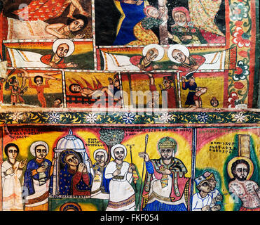 Antike äthiopische orthodoxe Kirche innen bemalte Wände in Gondar Äthiopien Stockfoto