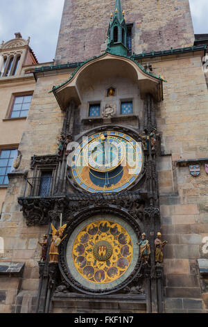 Die astronomische Uhr in der Prager Altstadt-Platz ein Detail das Ziffernblatt. Stockfoto