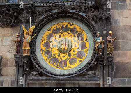 Die astronomische Uhr in der Prager Altstadt-Platz ein Detail das Ziffernblatt. Stockfoto
