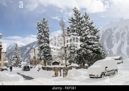 Bever, Schweiz eine Gemeinde im Bezirk Maloja des Schweizer Kantons Graubünden. Stockfoto