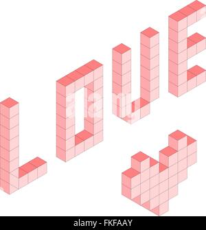 Liebe in 3D, rosa isometrische Blöcke, Vektor Stock Vektor