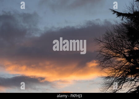 Ein schön gemischtes Sonnenuntergang von niedrigen und hohen Cloud und Kontrast. Stockfoto